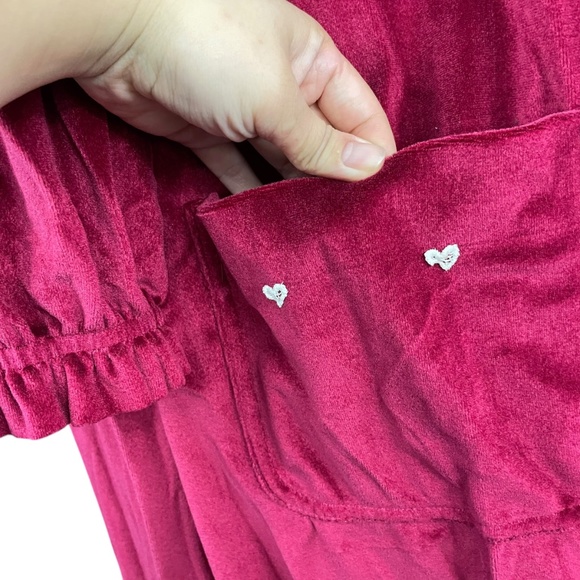 Red Velvet Button-Up Dress with Heart Details XL burgundy Santa Christmas - Picture 6 of 9
